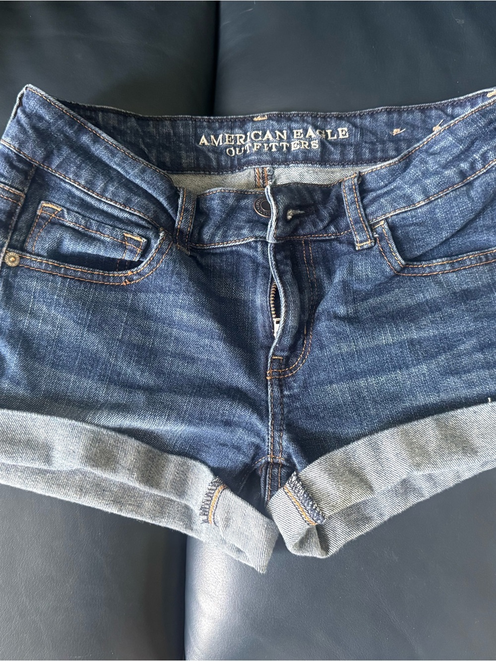 American Eagle Outfitters Blue Cuffed Denim Jean Shorts
